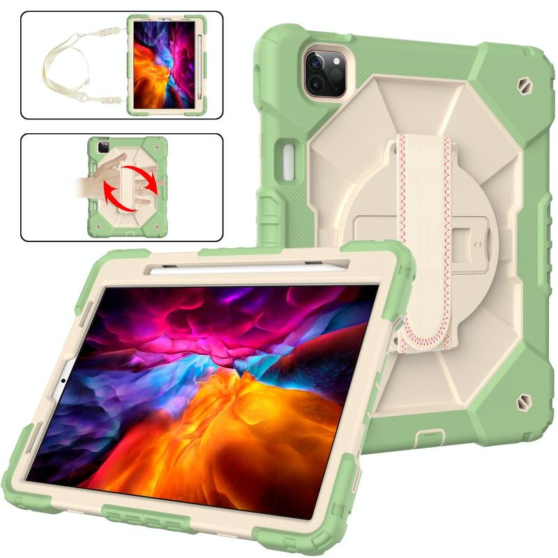Contrast Color Robot Shockproof Silicon + PC Protective Case with Holder & Shoulder Strap For iPad Pro 11 2021 / 2020 / 2018 / iPad Air 4 10.9 2020(Ma