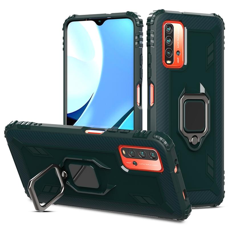 Voor Xiaomi Redmi 9T / 9 Power Carbon Fiber Beschermhoes met 360 graden roterende ringhouder