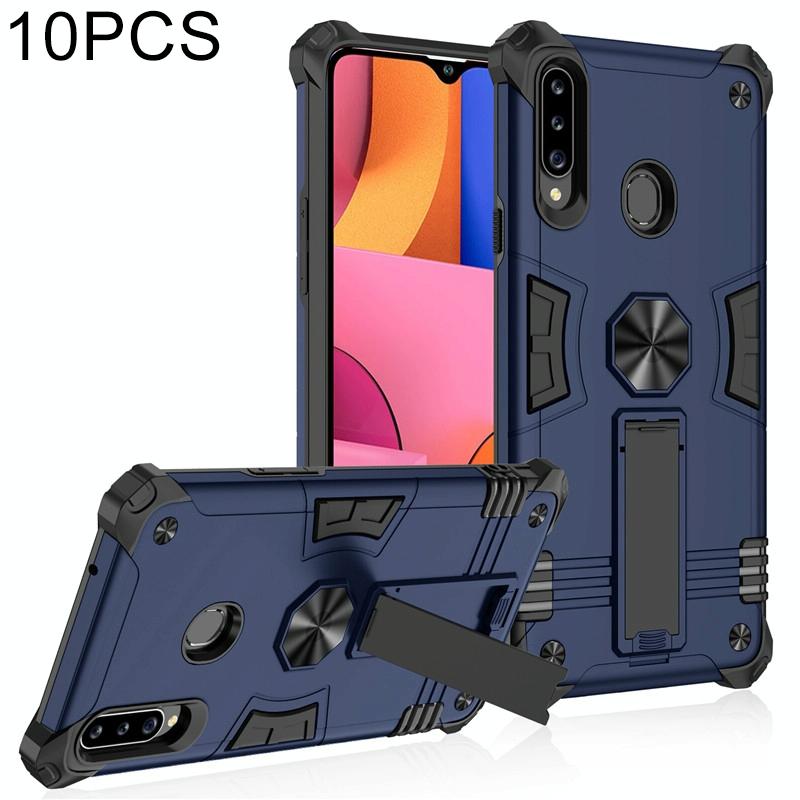 For Samsung Galaxy A20s 10 PCS Shockproof TPU + PC Protective Case with Invisible Holder(Blue)