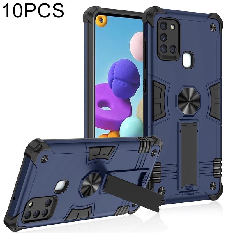 For Samsung Galaxy A21s 10 PCS Shockproof TPU + PC Protective Case with Invisible Holder(Blue)