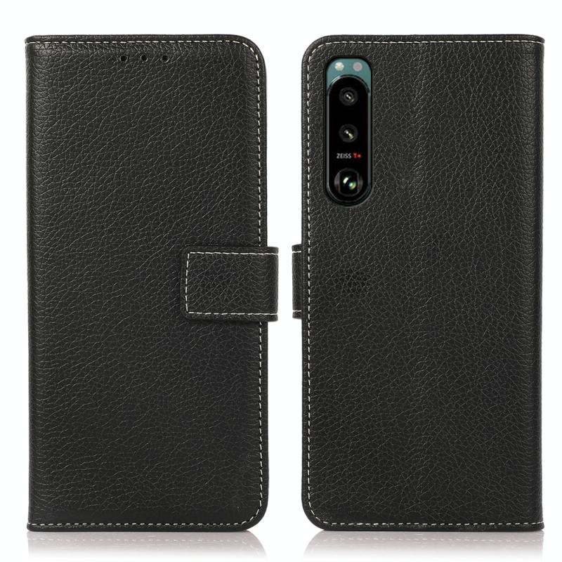 For Sony Xperia 5 III Litchi Texture PU + TPU Horizontal Flip Leather Case with Holder & Card Slots & Wallet(Black)