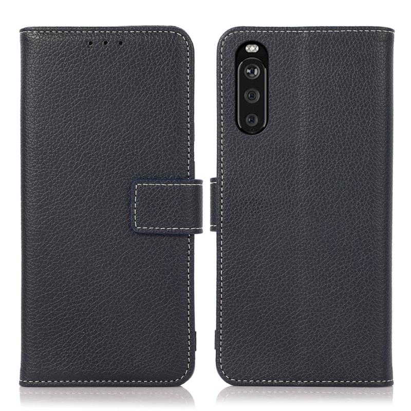 For Sony Xperia 10 III Litchi Texture PU + TPU Horizontal Flip Leather Case with Holder & Card Slots & Wallet(Dark Blue)