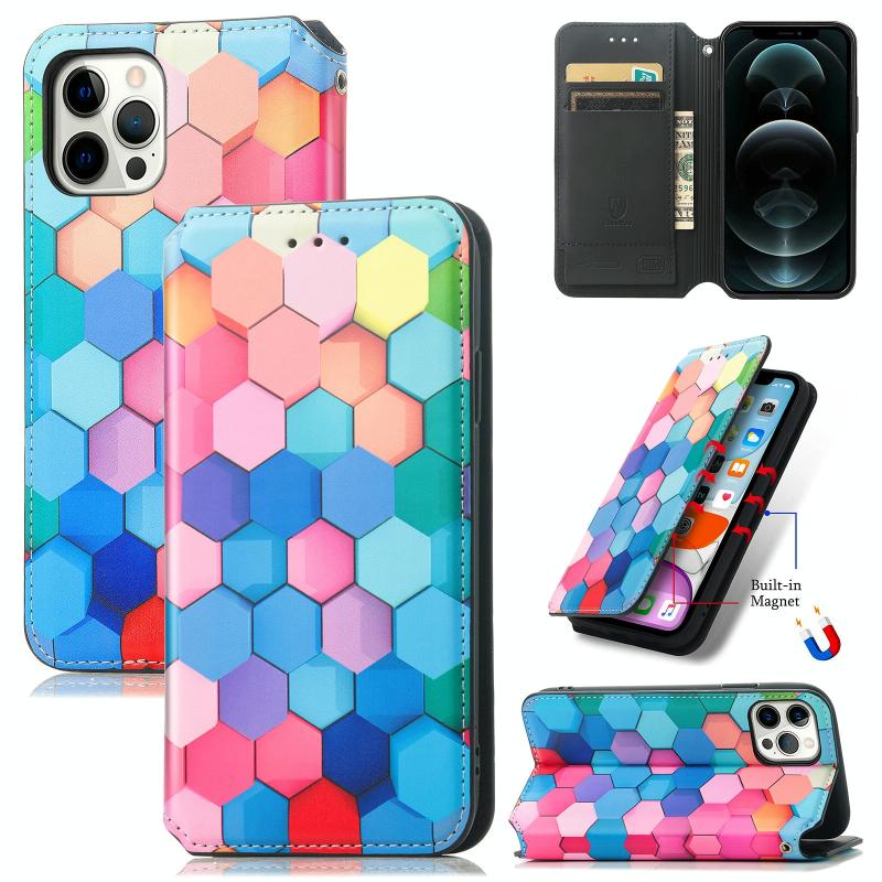 Colored Drawing Magnetic Horizontal Flip PU Leather Case with Holder & Card Slots & Wallet For iPhone 12 mini(Color Honeycomb)