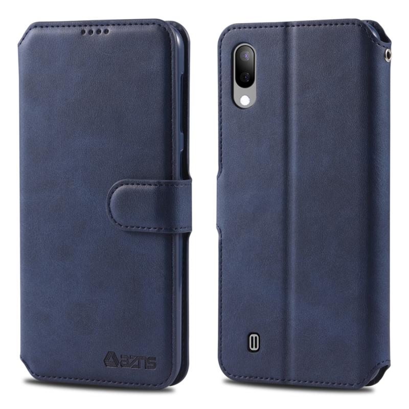 Voor Galaxy A10/M10 AZNS kalf textuur magnetische horizontale Flip PU lederen draagtas met houder & kaartsleuven & fotolijstjes (blauw)