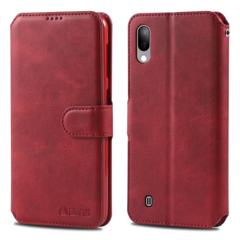 Voor Galaxy A10/M10 AZNS kalf textuur magnetische horizontale Flip PU lederen draagtas met houder & kaartsleuven & fotolijstjes (rood)