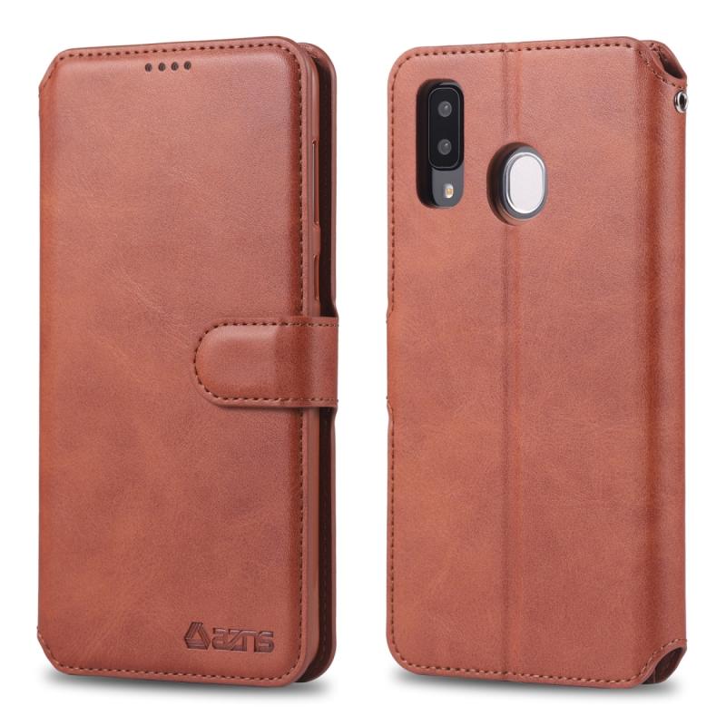 Voor Galaxy A20e AZNS kalf textuur magnetische horizontale Flip PU lederen draagtas met houder & kaartsleuven & fotolijstjes (bruin)