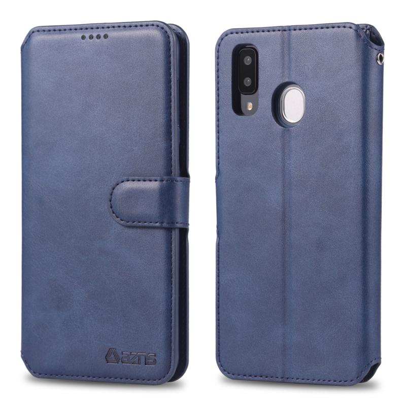 Voor Galaxy A20e AZNS kalf textuur magnetische horizontale Flip PU lederen draagtas met houder & kaartsleuven & fotolijstjes (blauw)