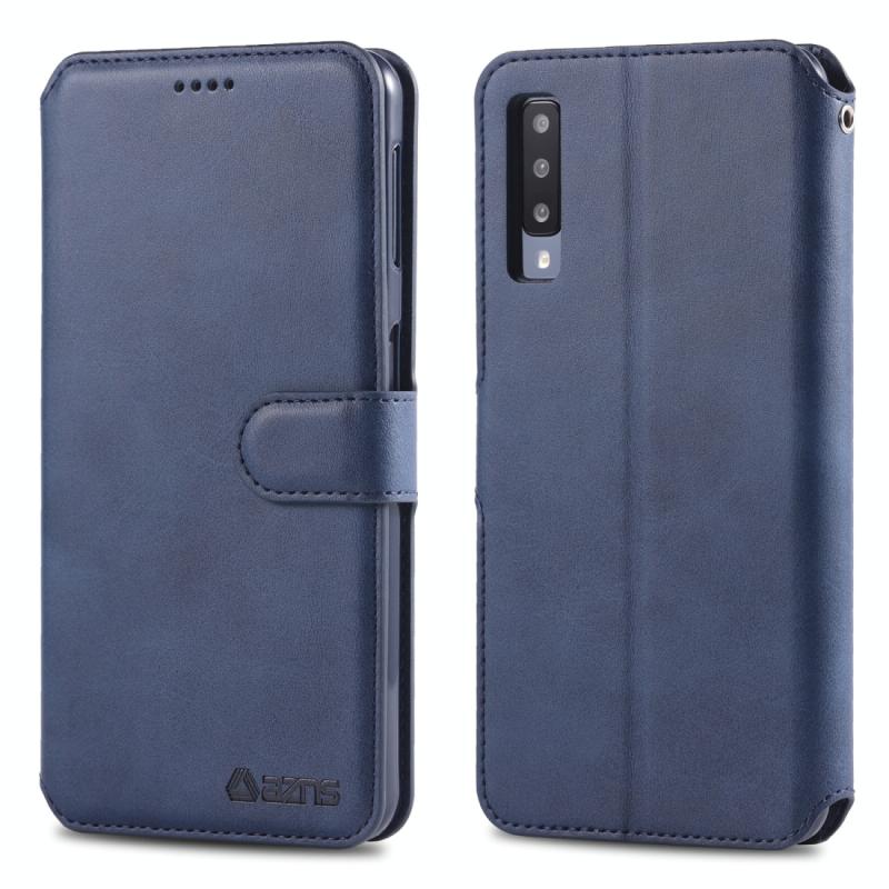 Voor Galaxy A50 AZNS kalf textuur magnetische horizontale Flip PU lederen draagtas met houder & kaartsleuven & fotolijstjes (blauw)