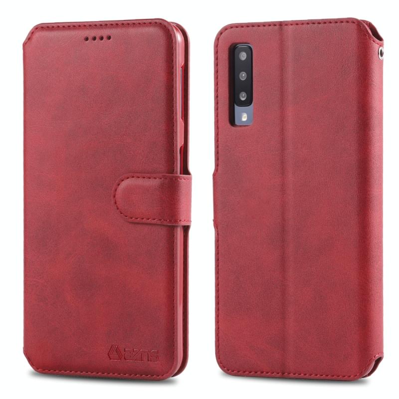 Voor Galaxy A50 AZNS kalf textuur magnetische horizontale Flip PU lederen draagtas met houder & kaartsleuven & fotolijstjes (rood)