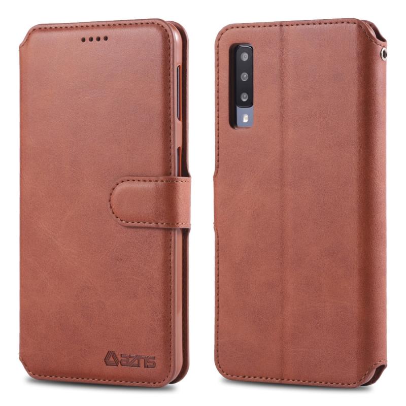 Voor Galaxy A70/A7 2019 AZNS kalf textuur magnetische horizontale Flip PU lederen draagtas met houder & kaartsleuven & fotolijstjes (bruin)