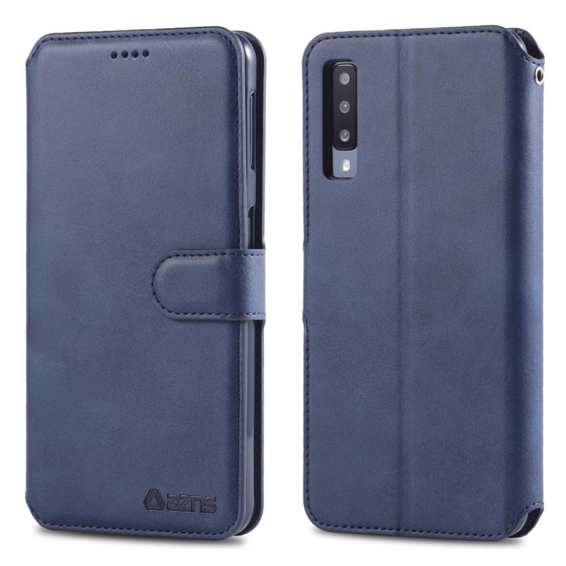 Voor Galaxy A70/A7 2019 AZNS kalf textuur magnetische horizontale Flip PU lederen draagtas met houder & kaartsleuven & fotolijstjes (blauw)