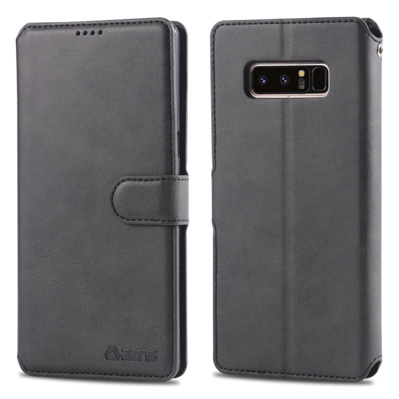 Voor Galaxy Note 8 AZNS kalf textuur magnetische horizontale Flip PU lederen draagtas met houder & kaartsleuven & fotolijstjes (zwart)