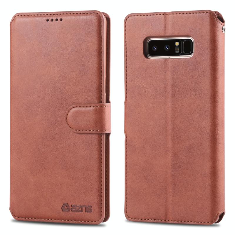 Voor Galaxy Note 8 AZNS kalf textuur magnetische horizontale Flip PU lederen draagtas met houder & kaartsleuven & fotolijstjes (bruin)