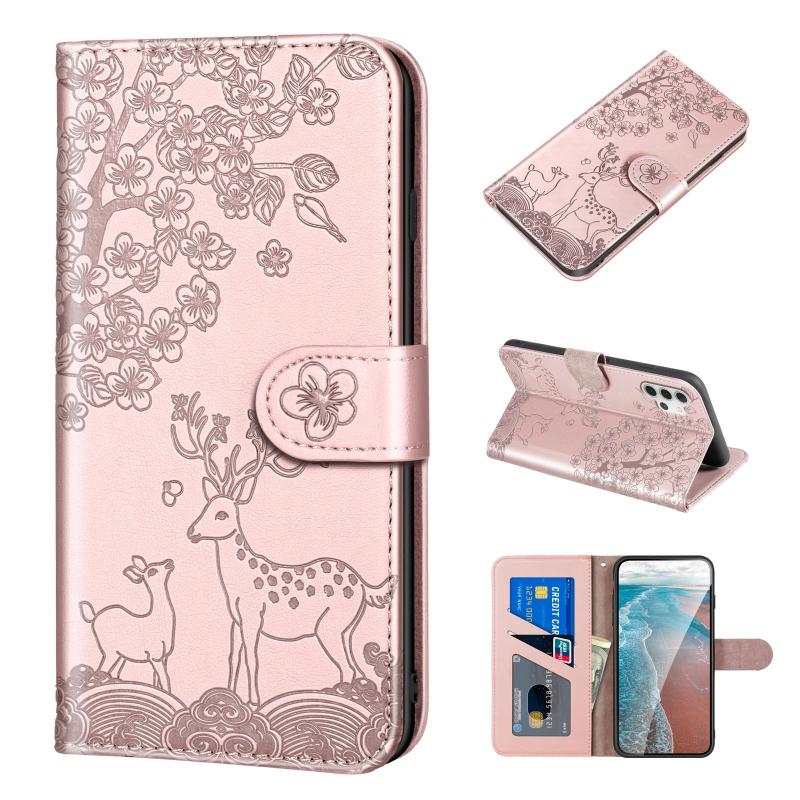 Voor Samsung Galaxy A32 5G Sika Deer Embossing Patroon Horizontale Flip PU Lederen Case met Houder & Card Slot & Portemonnee & Fotolijst (Rose Gold)