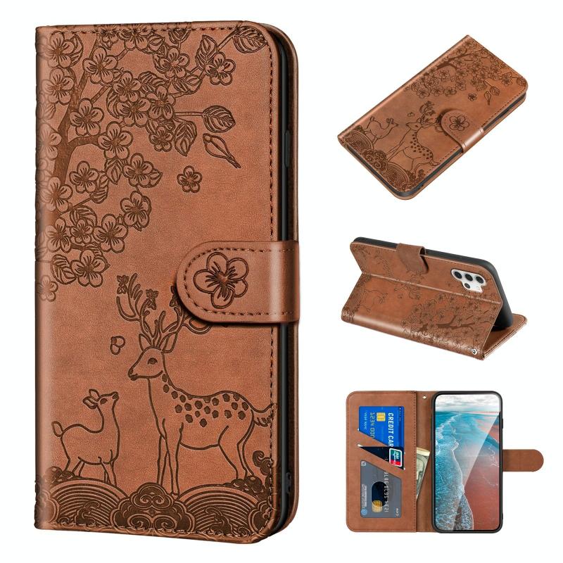 Voor Samsung Galaxy A32 5G Sika Deer Embossing Patroon Horizontale Flip PU Lederen Case met Houder & Card Slot & Portemonnee & Photo Frame (Brown)