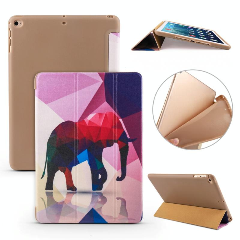 Voor iPad 10 2 gekleurd patroon horizontale Flip PU lederen draagtas met drie-vouwen houder & honingraat TPU cover (olifant)