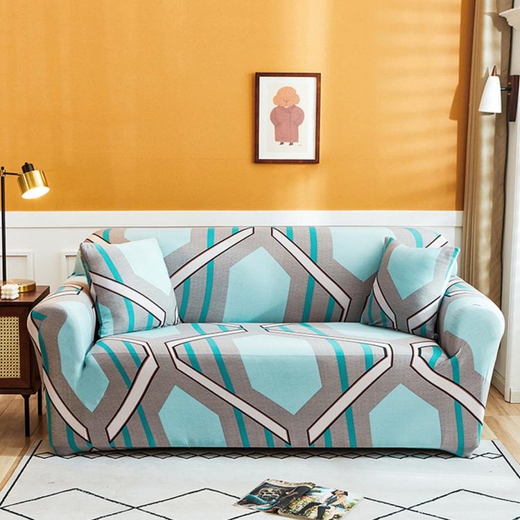 Tweepersoonsstoel Volledige dekking Elastische antislip Sofa Cover (geometrisch blauw)