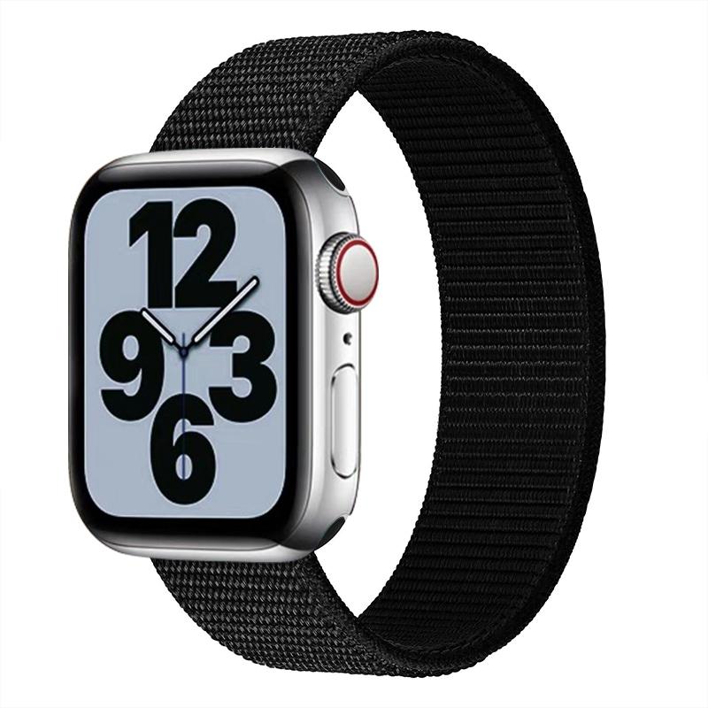 Enkele lap nylon vervangende horlogeband maat: M 145mm voor Apple Watch Series 6 & SE & 5 & 4 40mm / 3 & 2 & 1 38mm (puur zwart)