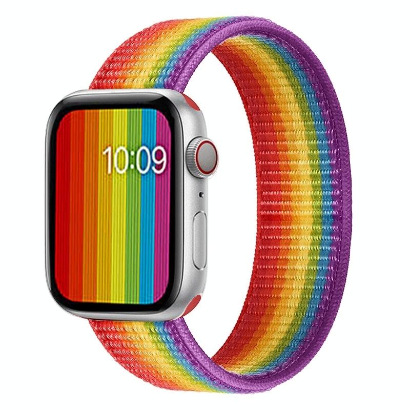 Enkele lap nylon vervangende horlogeband maat: L 165mm voor Apple Watch Series 6 & SE & 5 & 4 44mm / 3 & 2 & 1 42mm (Rainbow)