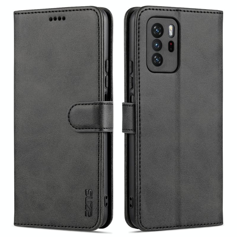 Voor Xiaomi Redmi Note 10 Pro 5G Azns Skin Feel Calf Texture Horizontale Flip Lederen Case met Kaart Slots & Houder & Portemonnee (Zwart)