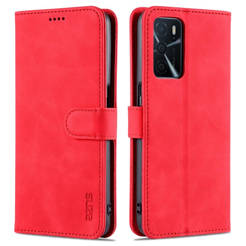 Voor Oppo A16 Azns Skin Feel Calf Texture Horizontale Flip Leren Case met Kaart Slots & Houder & Portemonnee