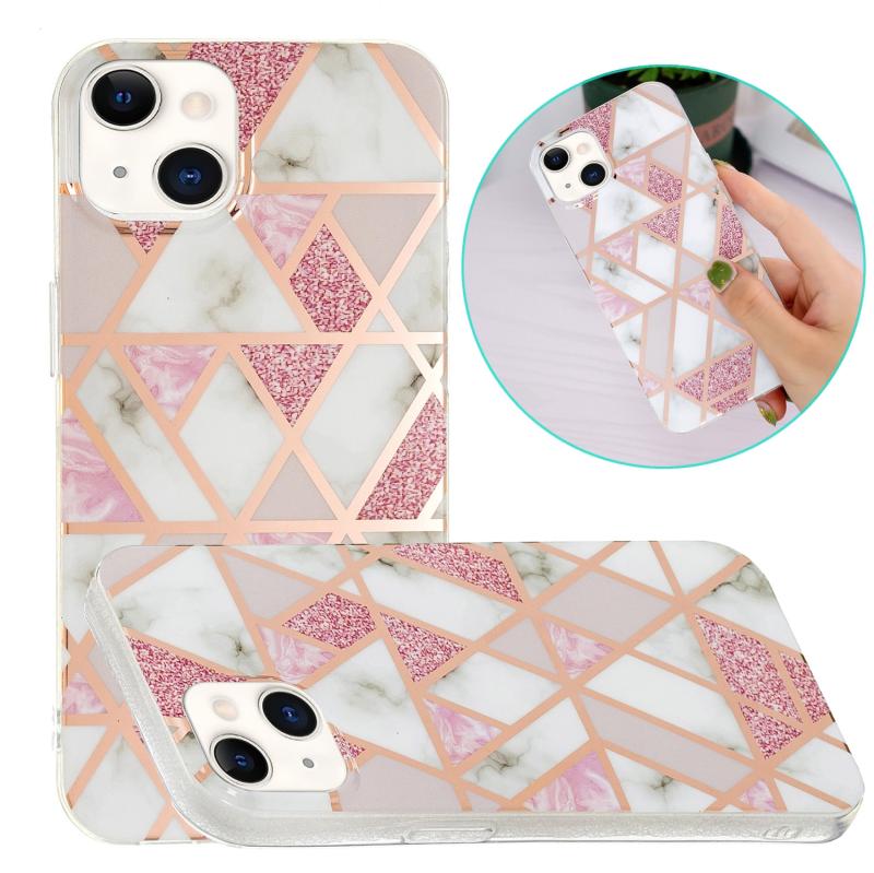 Electroplating TPU beschermhoes voor iPhone 13 mini (roze witte rhombus)