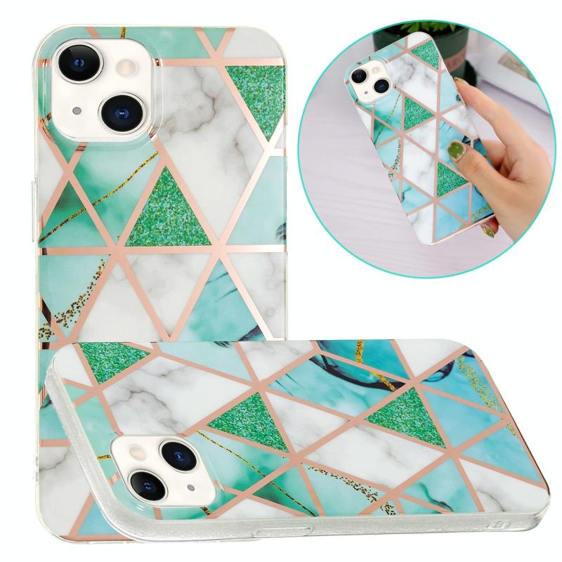 Electroplating TPU-beschermhoes voor iPhone 13 Mini (groene witte rhombus)