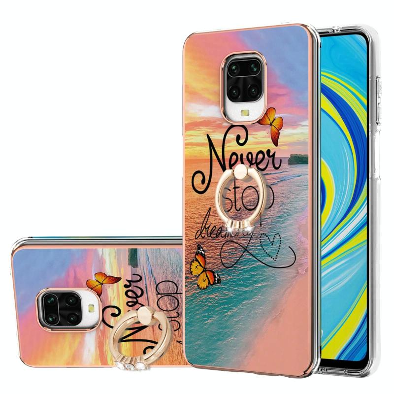 Voor Xiaomi Redmi Note 9S / Note 9 Pro / Note 9 Pro Max Electroplating Pattern IMD TPU Shockproof Case met Rhinestone Ring Holder (Dream Chasing Butte
