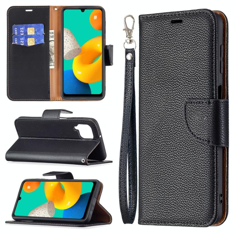 Voor Samsung Galaxy M32 Litchi Textuur Pure Kleur Horizontale Flip Leren Case Met Houder & Card Slots & Wallet & Lanyard (Zwart)