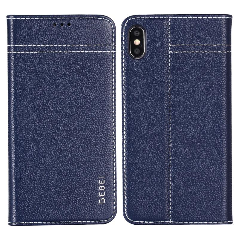 Voor iPhone XR GEBEI top-nerf leder horizontale Flip beschermende case met houder & kaartsleuven (blauw)