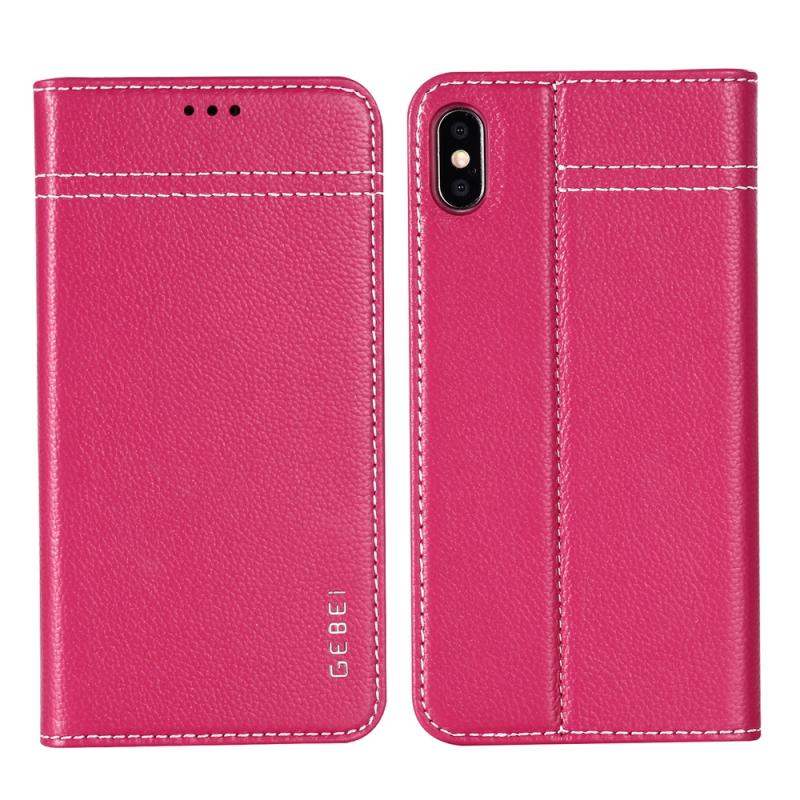 Voor iPhone XR GEBEI top-nerf leder horizontale Flip beschermende case met houder & kaartsleuven (Rose rood)