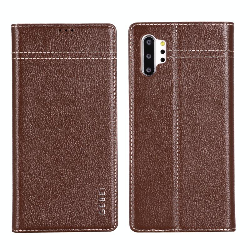Voor Galaxy Note 10 GEBEI top-nerf leder horizontale Flip beschermende case met houder & kaartsleuven (bruin)