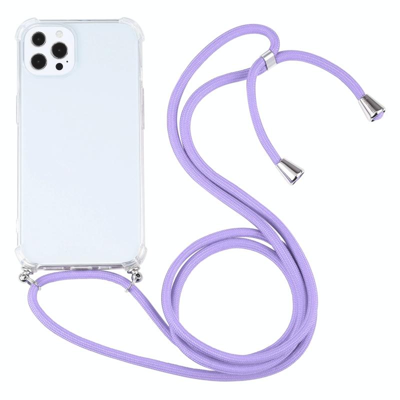 Vierhoek Schokbestendige Transparante TPU-beschermhoes met Lanyard voor iPhone 13 Pro Max