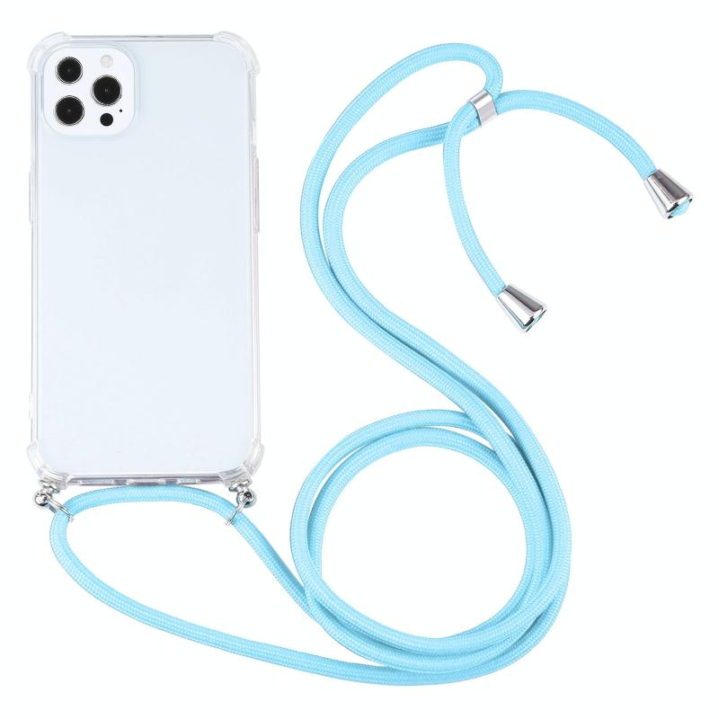 Vierhoek Schokbestendige Transparante TPU-beschermhoes met Lanyard voor iPhone 13 Pro Max (Lake Blue)