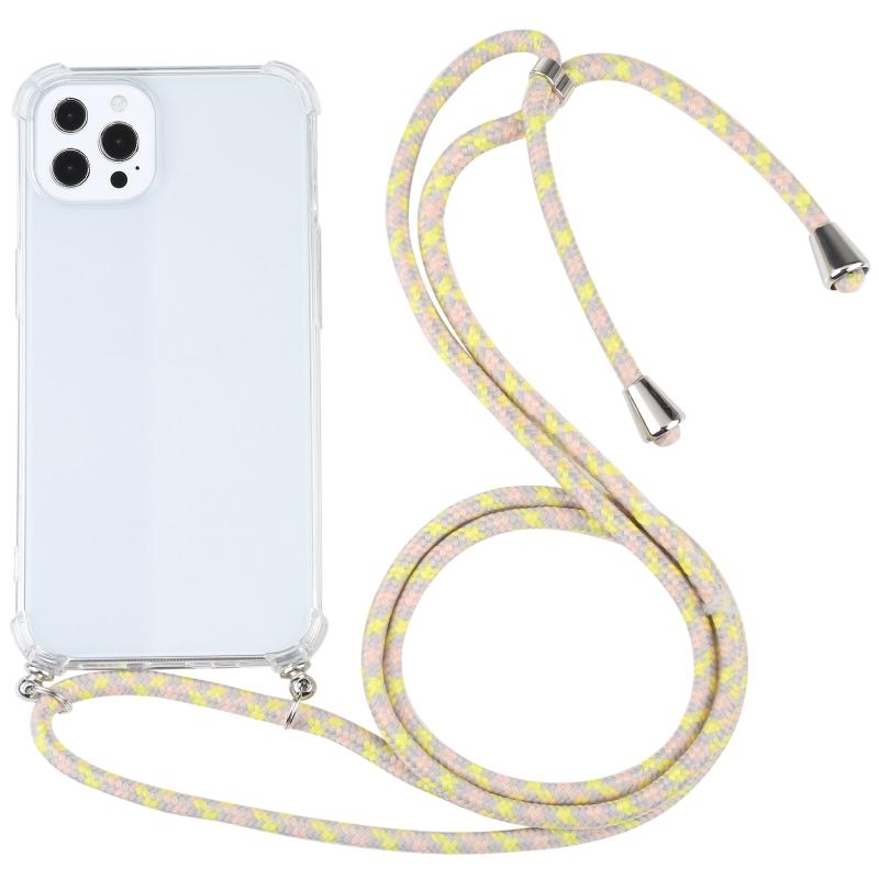 Vierhoek Schokbestendige Transparante TPU-beschermhoes met Lanyard voor iPhone 13 Pro Max