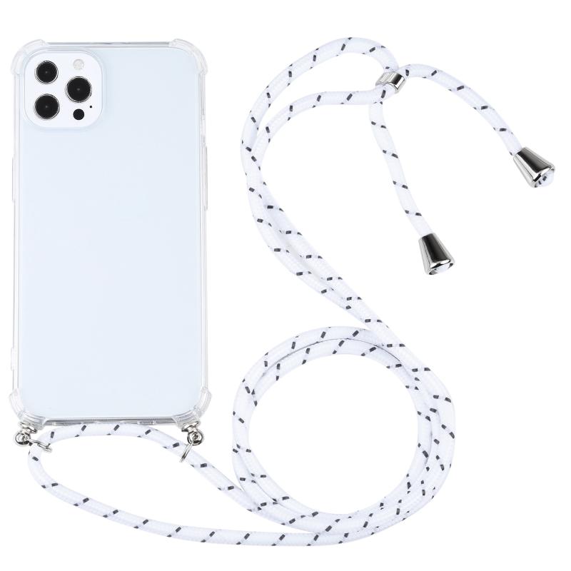 Schokbestendige transparante TPU-beschermhoes met lanyard voor iPhone 13 pro max (wit dik zwart)