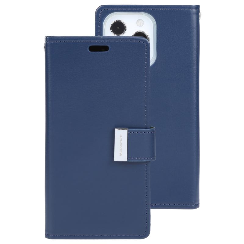 Goosspery Rich Diary Crazy Horse Textuur Horizontale Flip Lederen Case met Houder & Kaart Slots & Portemonnee voor iPhone 13 Pro (Blauw)