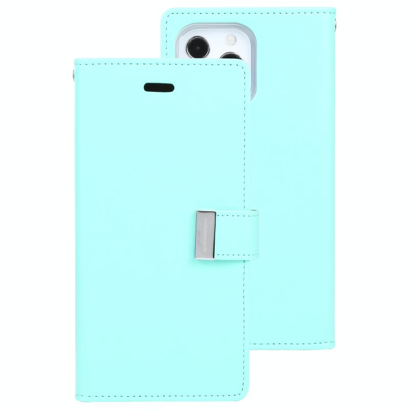 Goosspery Rich Diary Crazy Horse Textuur Horizontale Flip Lederen Case met Houder & Kaart Slots & Portemonnee voor iPhone 13 Pro Max (Mint Green)