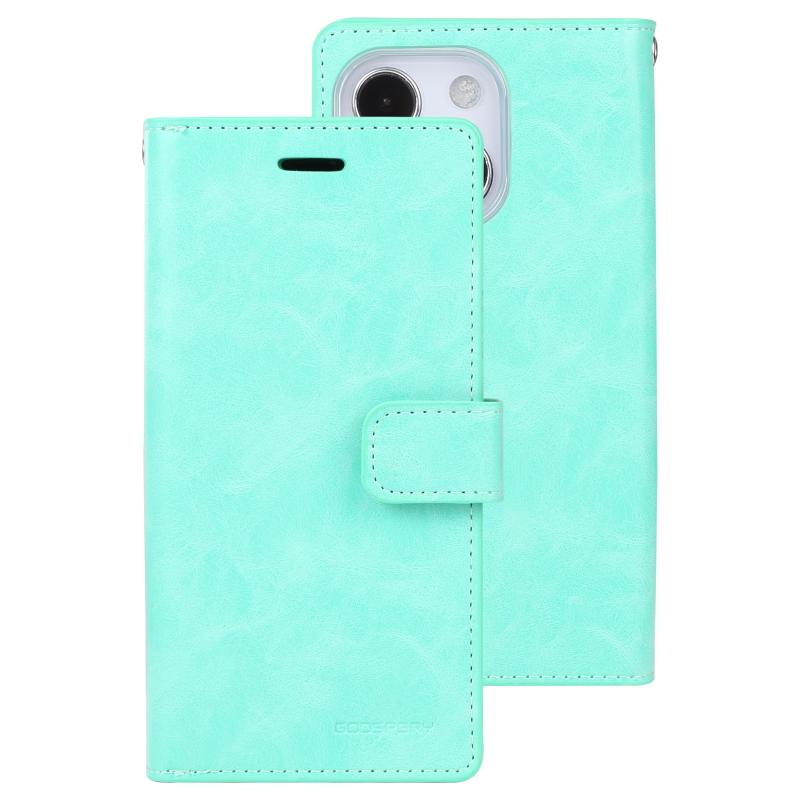 Goosspery Mansoor Crazy Horse Textuur Horizontale Flip Lederen Case met Houder & Card Slots & Portemonnee voor iPhone 13 (Mint Green)