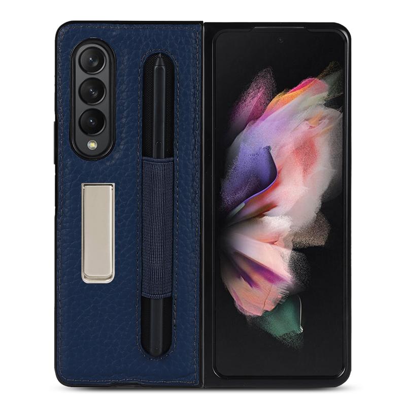 Voor Samsung Galaxy Z Fold3 5G Litchi Texture Lederen Beschermhoes Met Houder & Pen Slot