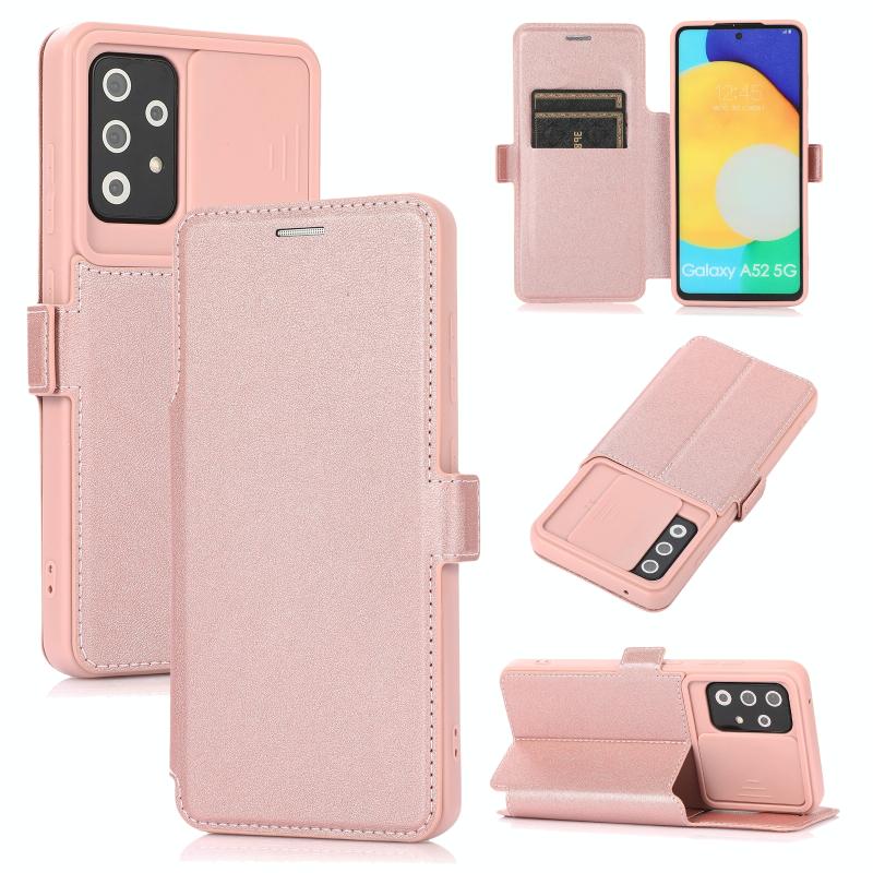 Voor Samsung Galaxy A52 5G / 4G Push Window Dubbele Geckle PU + Siliconen Horizontale Flip Leren Case Met Houder & Card Slot (Rose Gold)