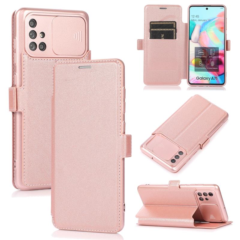 Voor Samsung Galaxy A71 Push Window Double Buckle PU + Siliconen Horizontale Flip Lederen Case met Houder & Card Slot (Rose Gold)