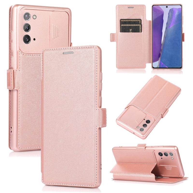 Voor Samsung Galaxy Note20 Push Window Double Buckle PU + Siliconen Horizontale Flip Lederen Case met Houder & Card Slot (Rose Gold)