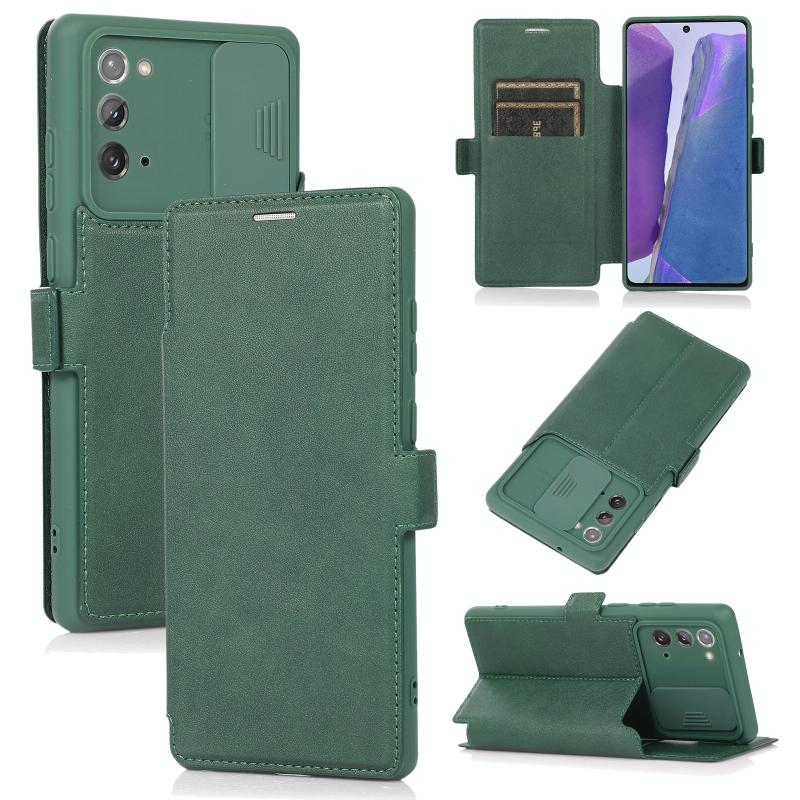 Voor Samsung Galaxy Note20 push window dubbele gesp PU + siliconen horizontale flip lederen geval met houder en kaartsleuf (groen)