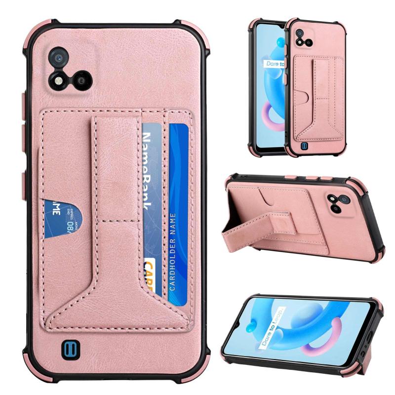 Voor Oppo Realme C20 Dream PU + TPU Vierhoek Schokbestendig Back Cover Case met kaartslots & houder (ROSE GOUD)