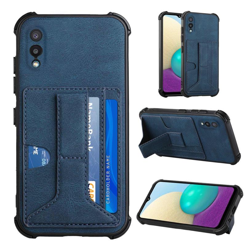 Voor Samsung Galaxy A02 EU Versie / M02 Dream PU + TPU Vierhoek Schokbestendig Back Cover Case met kaartslots & houder