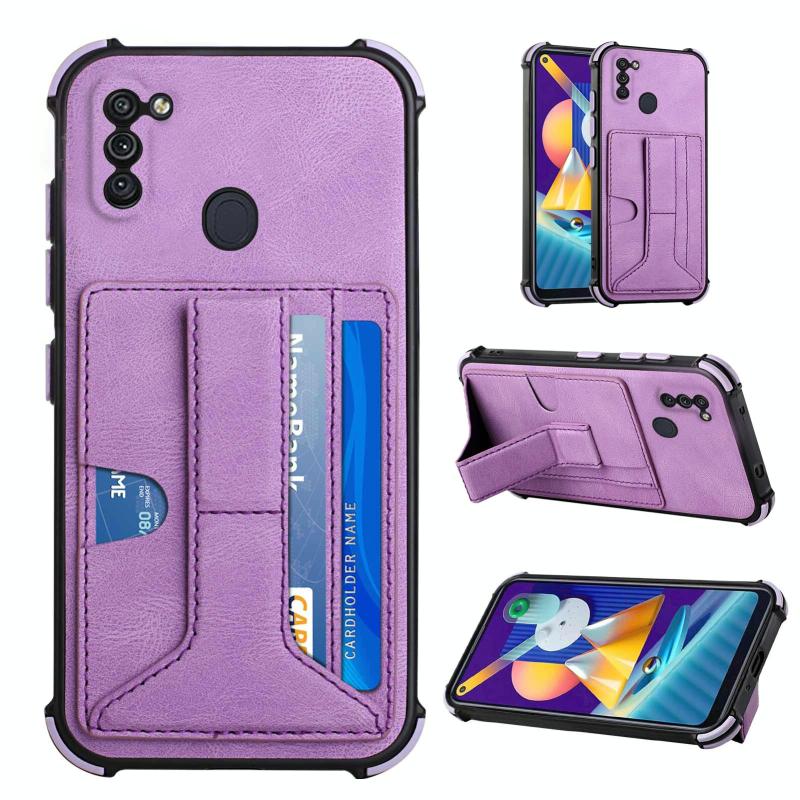 Voor Samsung Galaxy A11 EU Versie / M11 Dream PU + TPU vierhoek schokbestendige achterkant Case met kaartslots & houder