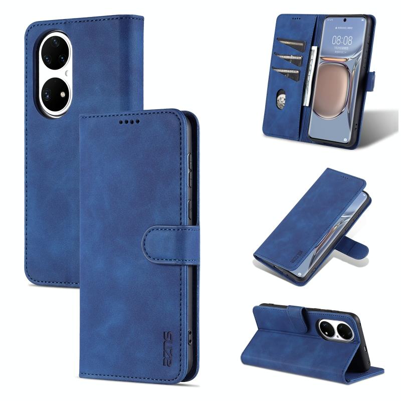 For Huawei P50 AZNS Skin Feel Calf Texture Horizontal Flip Leather Case with Card Slots & Holder & Wallet(Blue)