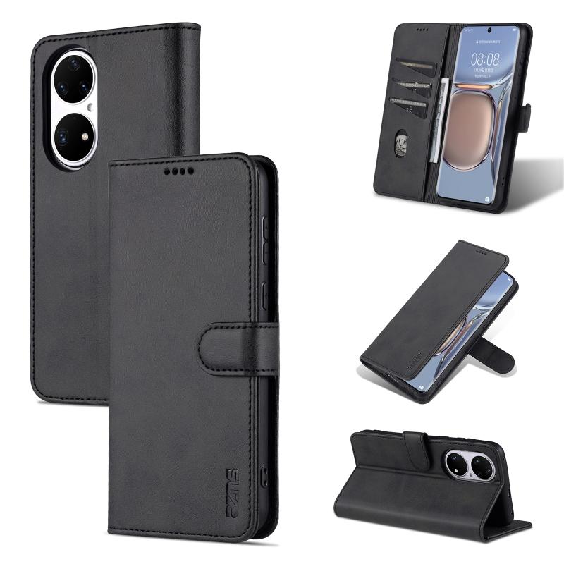 Voor Huawei P50 AZNS huid voelen kalf textuur horizontale flip lederen geval met kaart slots &houder & portemonnee (zwart)