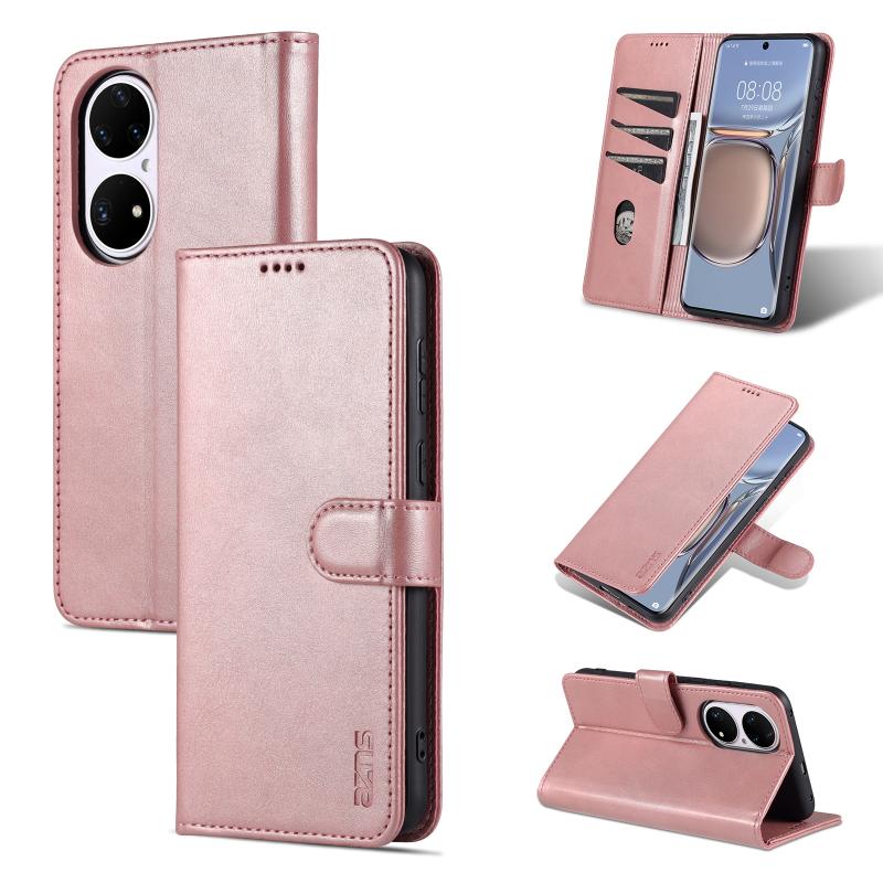 For Huawei P50 AZNS Skin Feel Calf Texture Horizontal Flip Leather Case with Card Slots & Holder & Wallet(Rose Gold)